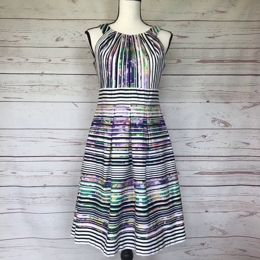 Nine West Womens Stripe Floral Fit flare dress